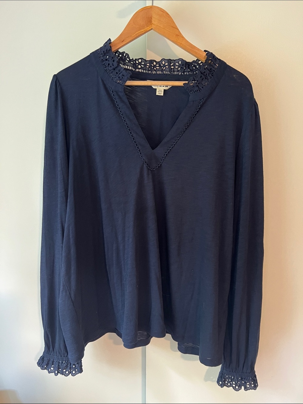Boden Navy V-Neck Long-Sleeve Top with Trim